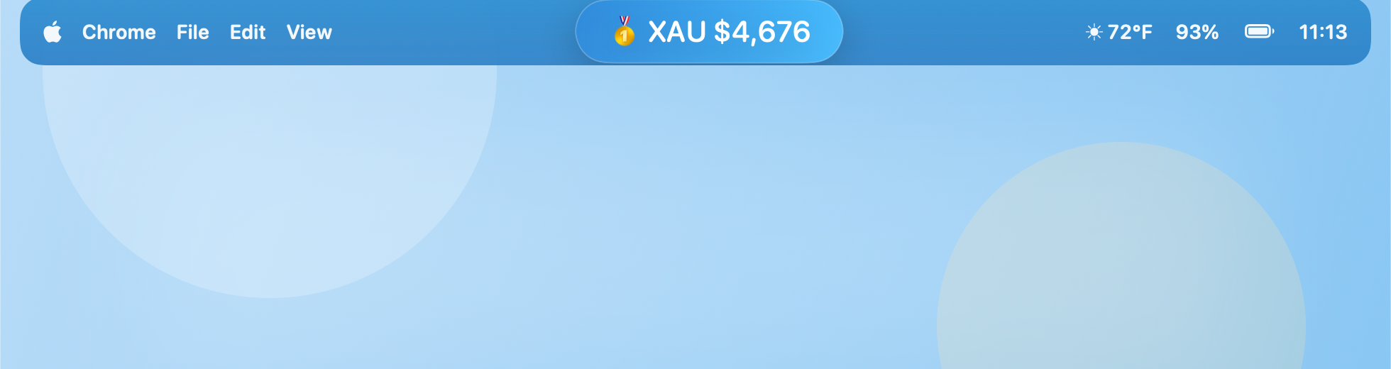 COMMOD.app menu bar price pill